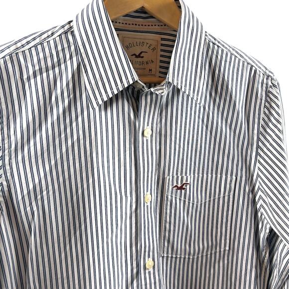 Hollister Men’s Pinstripe Heavy Cotton Button-Down Shirt Classic Coastal Prep M - Picture 2 of 9